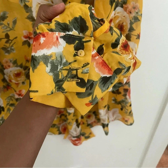 Ellen Weaver Blouse 3X Yellow Pink Long Sleeve Chiffon Flowy Boho Romantic - Picture 6 of 7